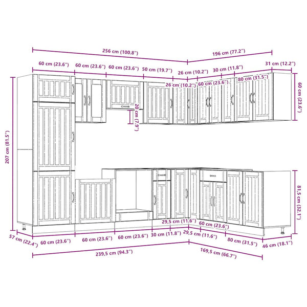 14-tlg Küchenschrank Set Betongrau