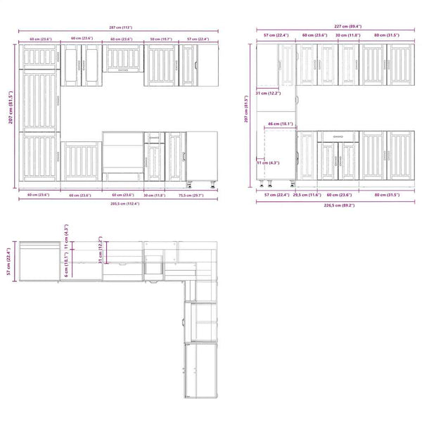 14-tlg Küchenschrank Set Betongrau