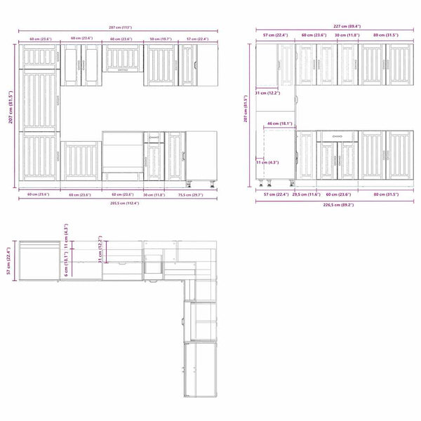 14-teiliges Küchenschrank-Set Lucca Eiche Braun