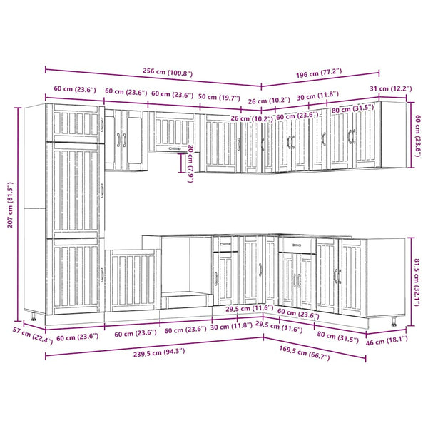 14-tlg. Küchenschrank Set Artisan Eiche
