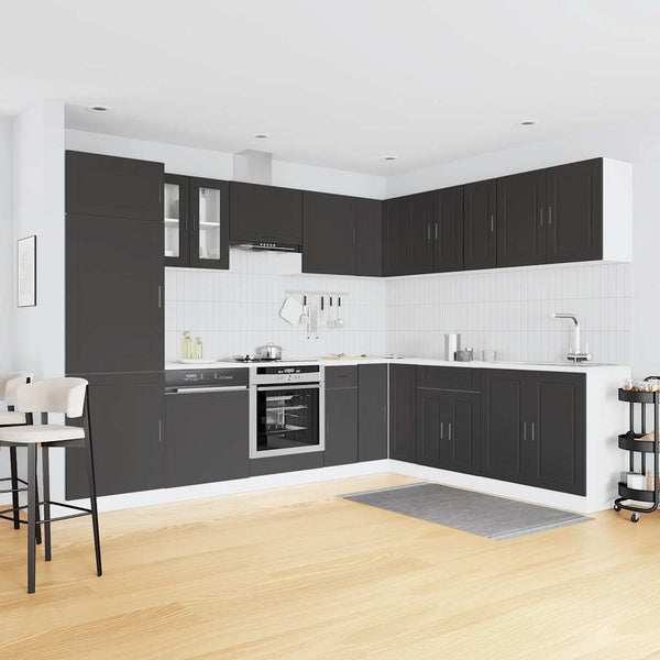 14-tlg Küchenschrank Set Schwarz