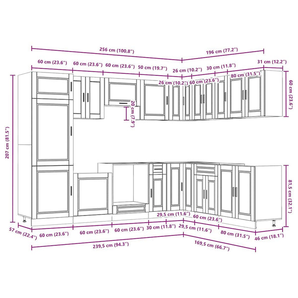 14-tlg Küchenschrank Set Schwarz