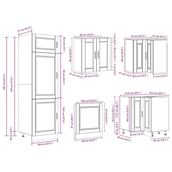 14-teiliges Küchenschrank-Set Räuchereiche