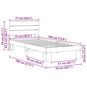 vidaXL Solid Wood Bed with Headboard without Mattress 75x190 cm Oak Wood