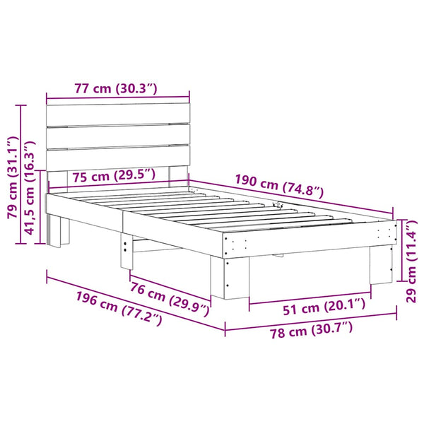 vidaXL Solid Wood Bed with Headboard without Mattress 75x190 cm Oak Wood