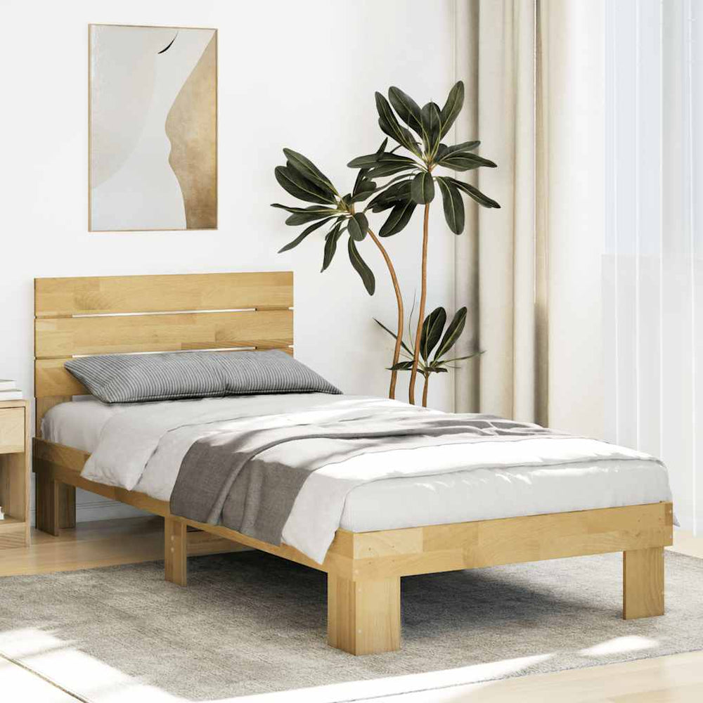 vidaXL Solid Wood Bed with Headboard without Mattress 75x190 cm Oak Wood