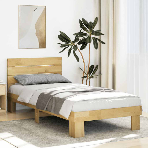 vidaXL Solid Wood Bed with Headboard without Mattress 75x190 cm Oak Wood