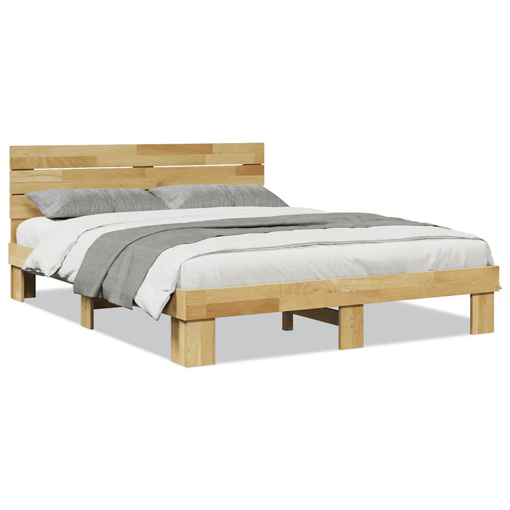 vidaXL Solid Wood Bed with Headboard without Mattress 135x190 cm Oak Wood