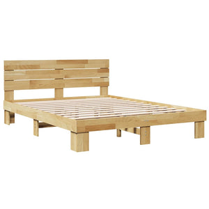 vidaXL Solid Wood Bed with Headboard without Mattress 135x190 cm Oak Wood
