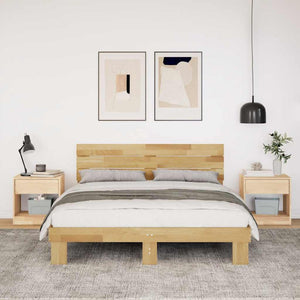 vidaXL Solid Wood Bed with Headboard without Mattress 135x190 cm Oak Wood