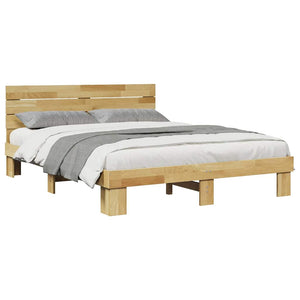 vidaXL Solid Wood Bed with Headboard without Mattress 135x190 cm Oak Wood
