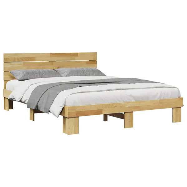 vidaXL Solid Wood Bed with Headboard without Mattress 135x190 cm Oak Wood