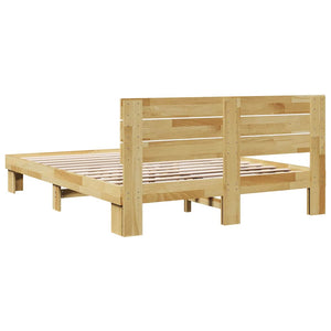 vidaXL Solid Wood Bed with Headboard without Mattress 135x190 cm Oak Wood