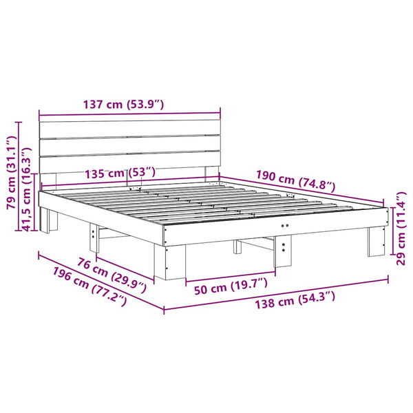 vidaXL Solid Wood Bed with Headboard without Mattress 135x190 cm Oak Wood