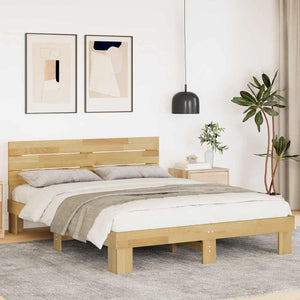 vidaXL Solid Wood Bed with Headboard without Mattress 135x190 cm Oak Wood