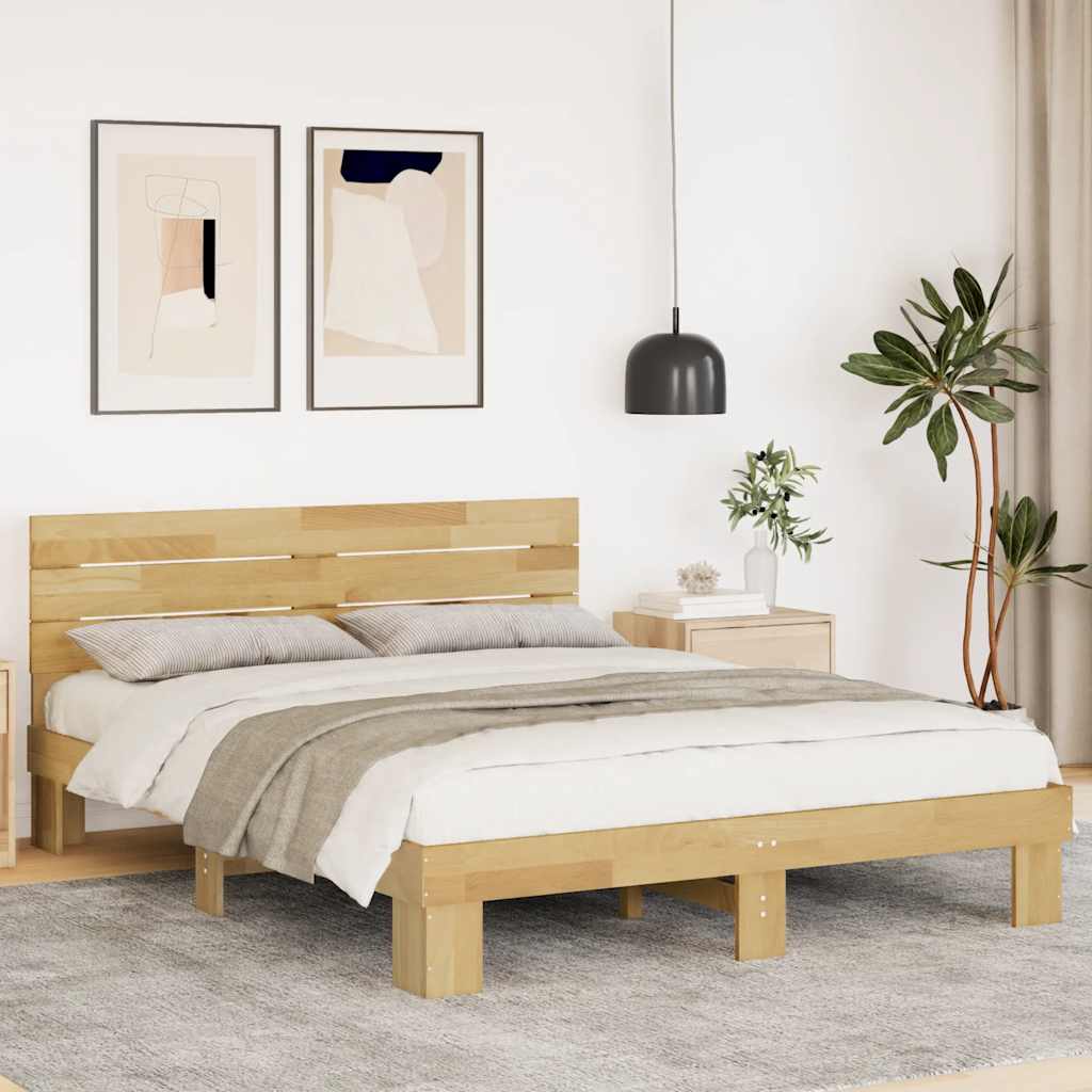 vidaXL Solid Wood Bed with Headboard without Mattress 135x190 cm Oak Wood