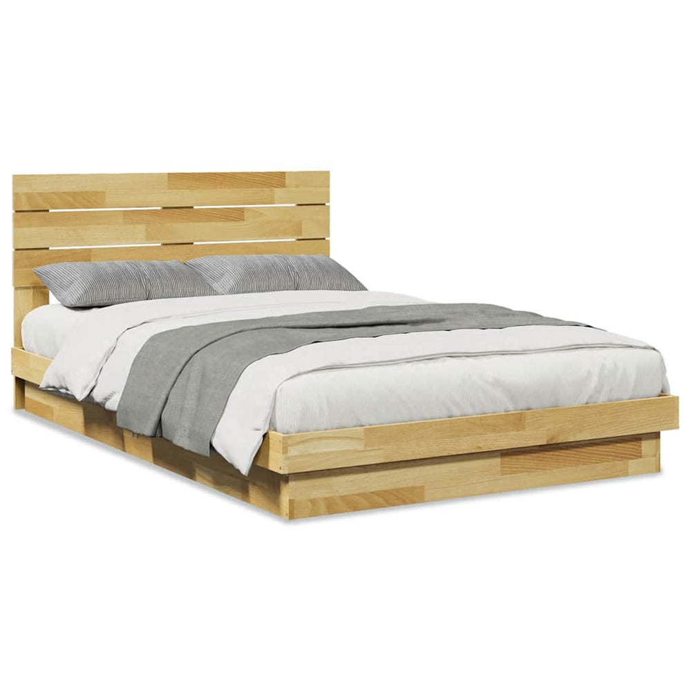 vidaXL Solid Wood Bed with Headboard without Mattress 120x200 cm Oak Wood