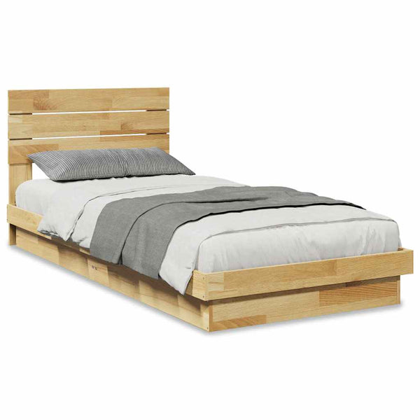 vidaXL Solid Wood Bed with Headboard without Mattress 100x200 cm Oak Wood