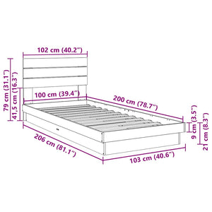 vidaXL Solid Wood Bed with Headboard without Mattress 100x200 cm Oak Wood