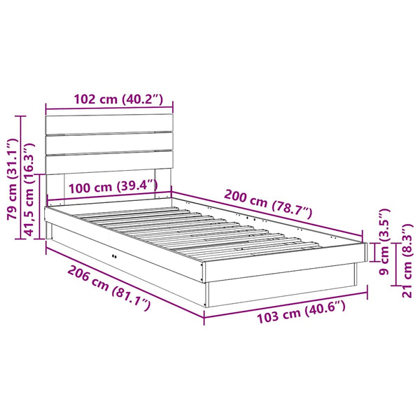 vidaXL Solid Wood Bed with Headboard without Mattress 100x200 cm Oak Wood