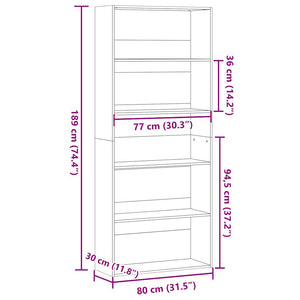 vidaXL Sonoma Oak Bookcase 80x30x189 cm Engineered Wood