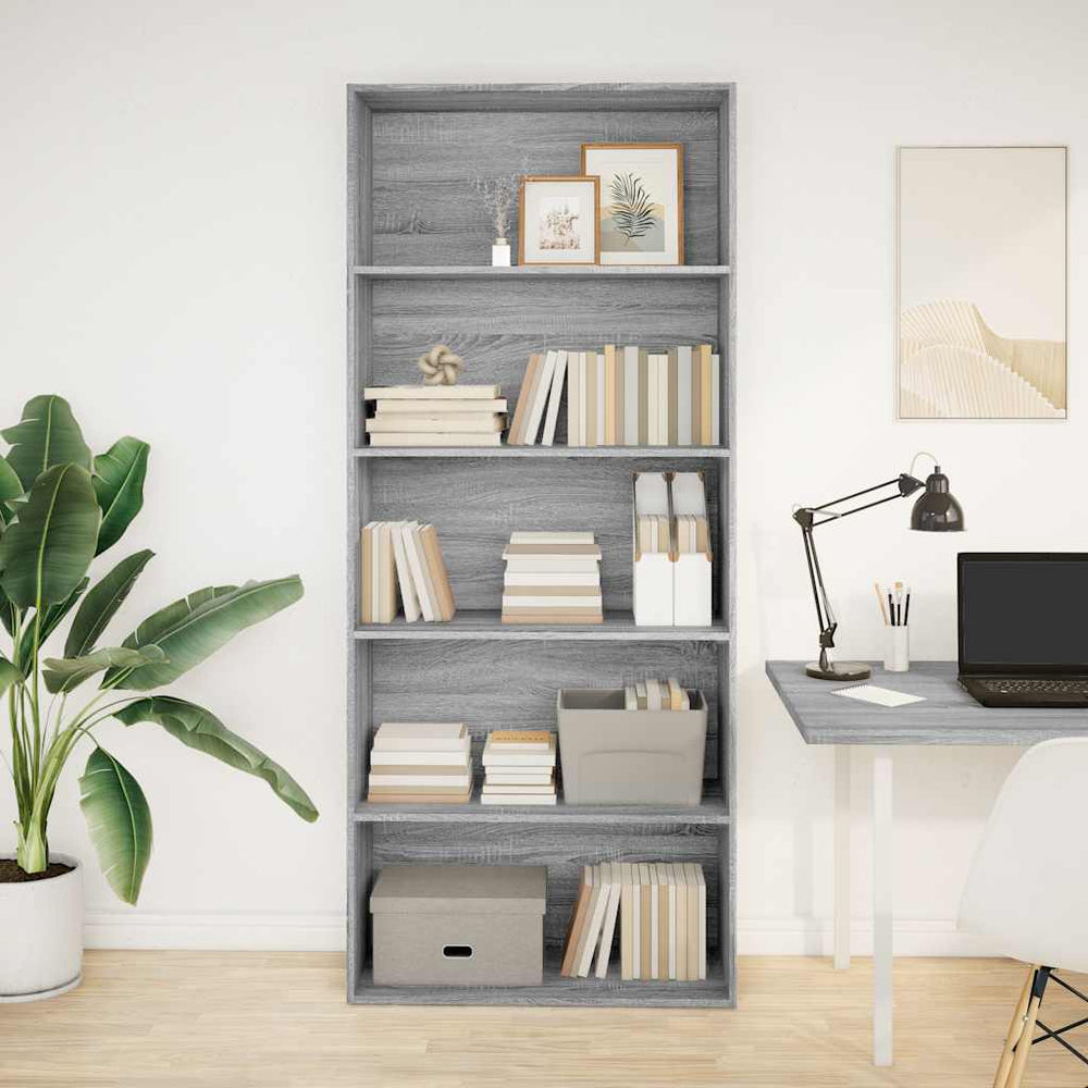 vidaXL Bookcase Grey Sonoma 80x30x189 cm Engineered Wood