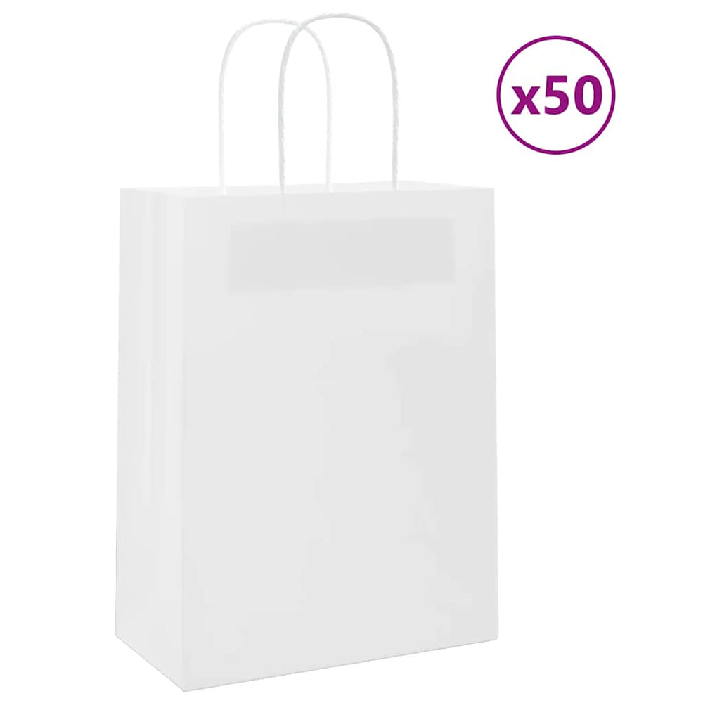 vidaXL Paper Carrier Bags 50 pcs. with Handles White 21x11x28 cm