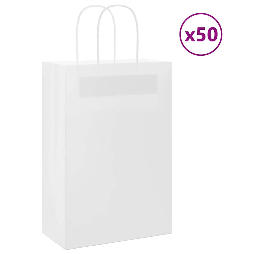 vidaXL Paper Carrier Bags 50 Pcs. with Handles White 21x11x31 cm
