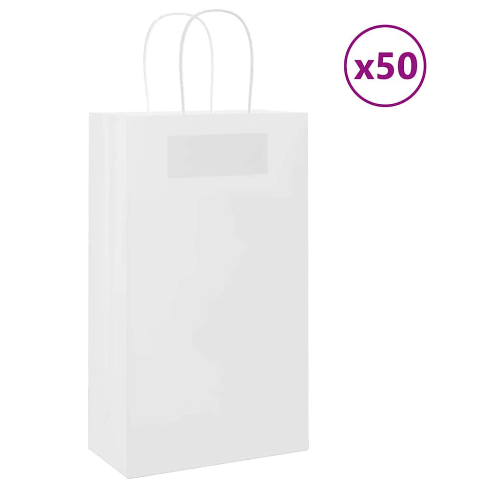 vidaXL Paper Carrier Bags 50 Pcs. with Handles White 21x11x36 cm