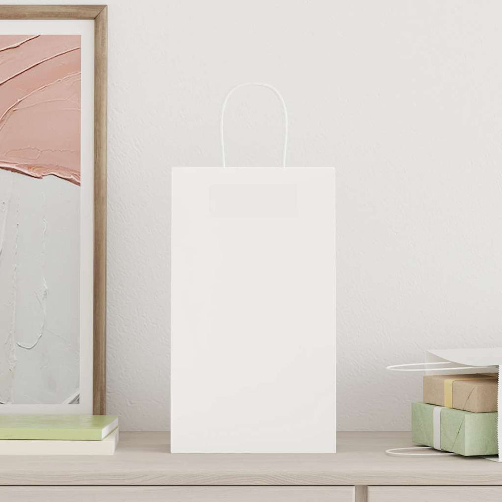 vidaXL Paper Carrier Bags 50 Pcs. with Handles White 21x11x36 cm