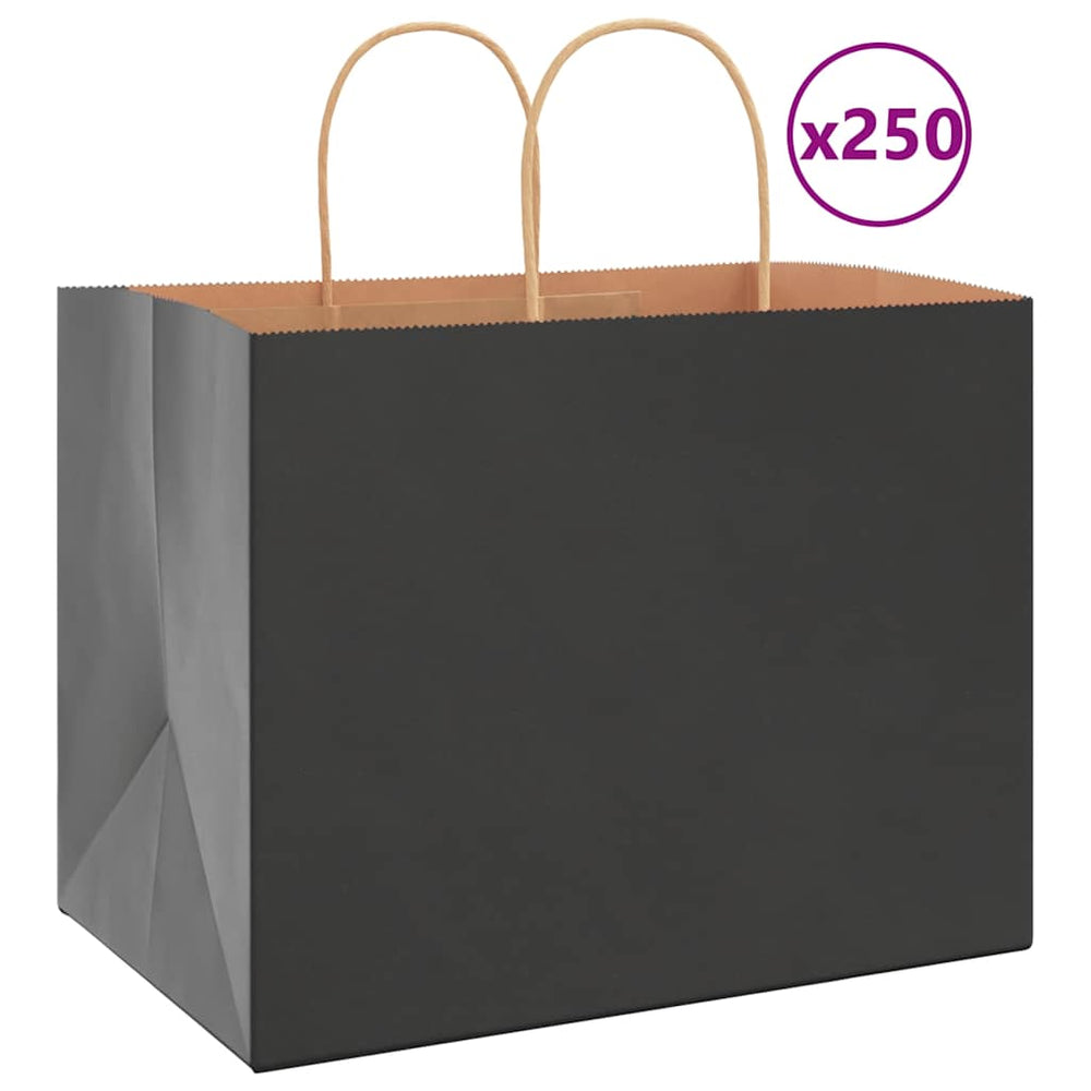 vidaXL Paper Carrier Bags 250 pcs. with Handles Black 32x22x24 cm