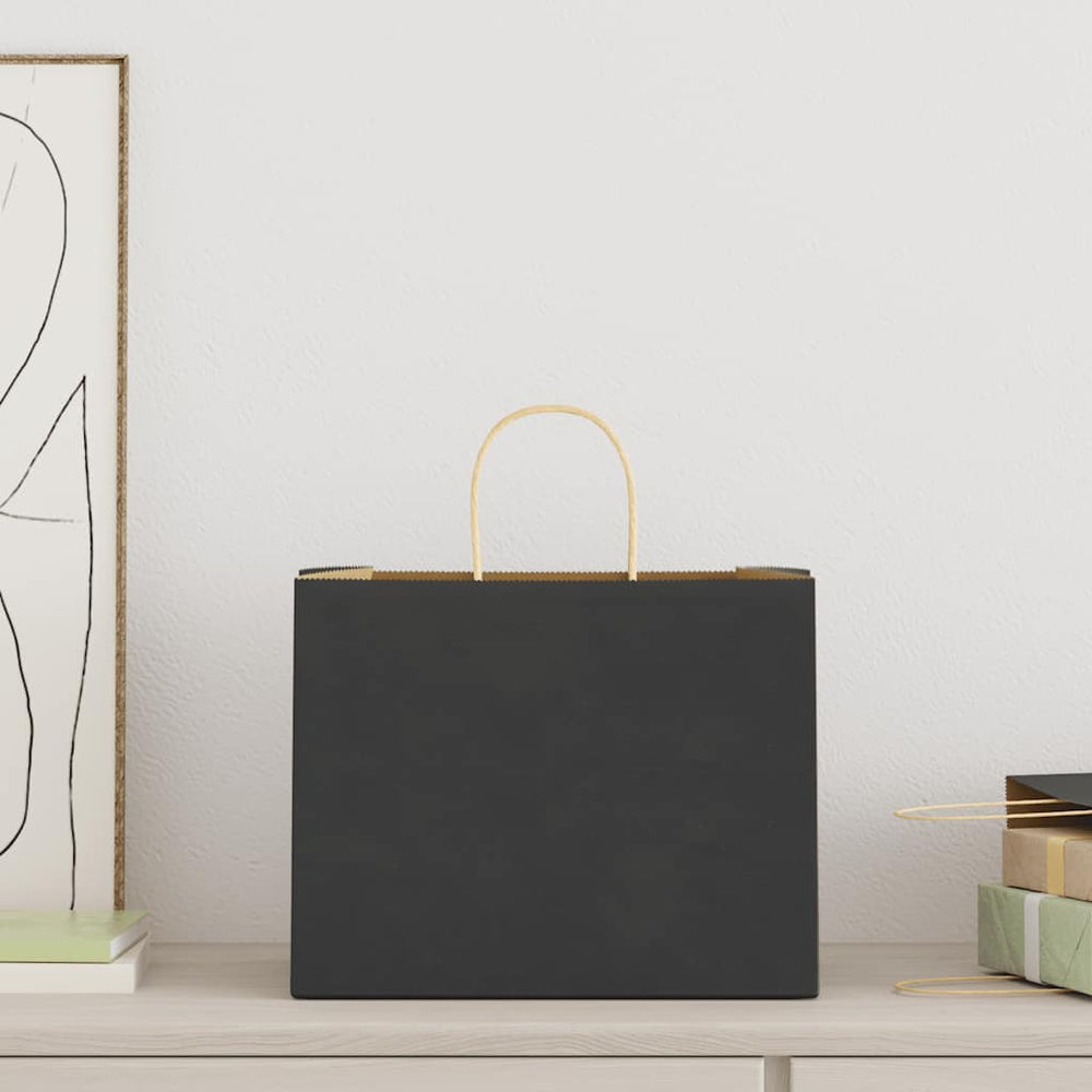 vidaXL Paper Carrier Bags 250 pcs. with Handles Black 32x22x24 cm