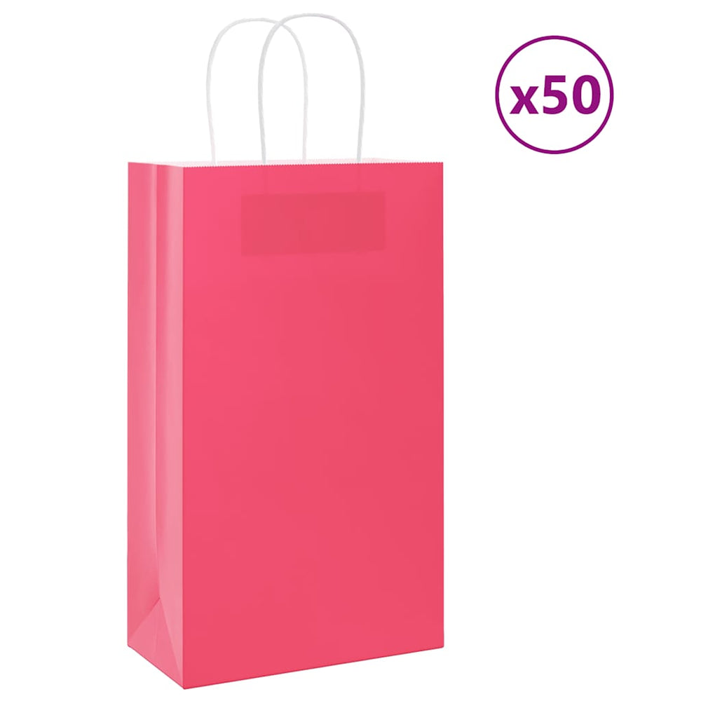 vidaXL Paper Carrier Bags 50 Pcs. with Handles Pink 21x11x36 cm