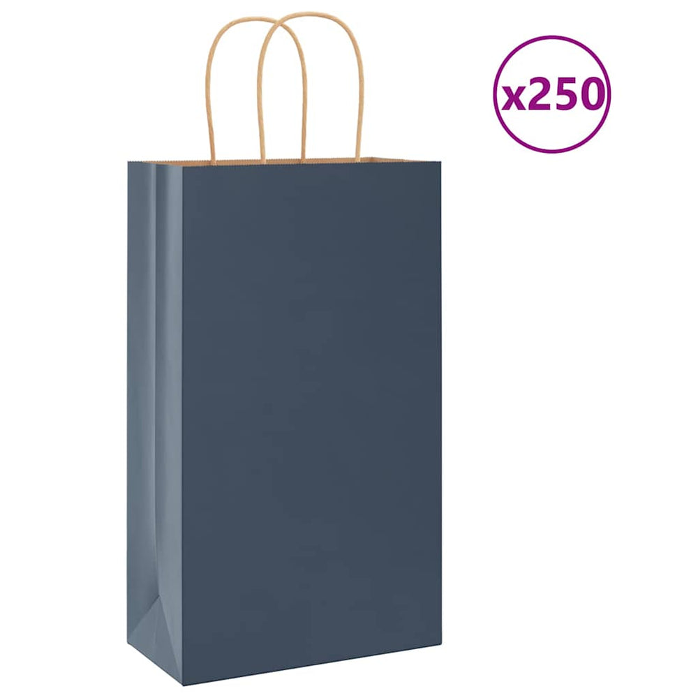 vidaXL Paper Carrier Bags 250 pcs. with Handles Blue 21x11x36 cm