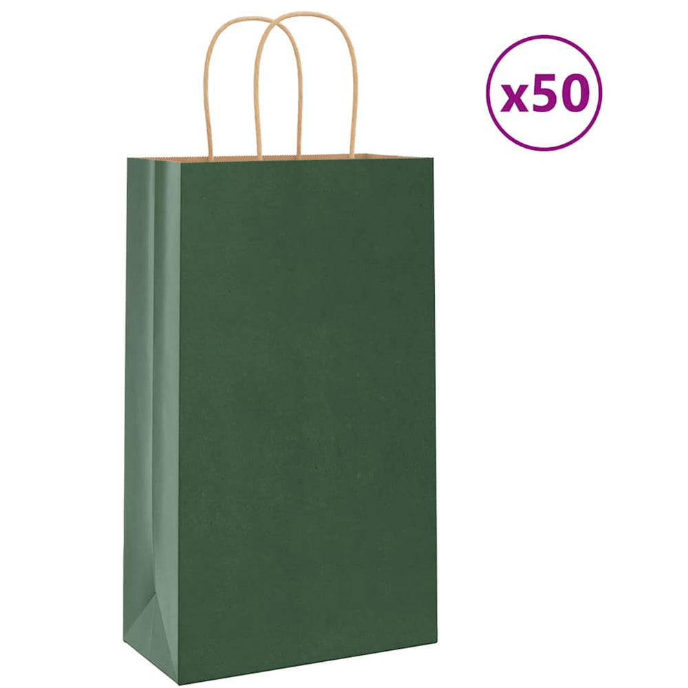 vidaXL Paper Carrier Bags 50 pcs. with Handles Green 21x11x36 cm