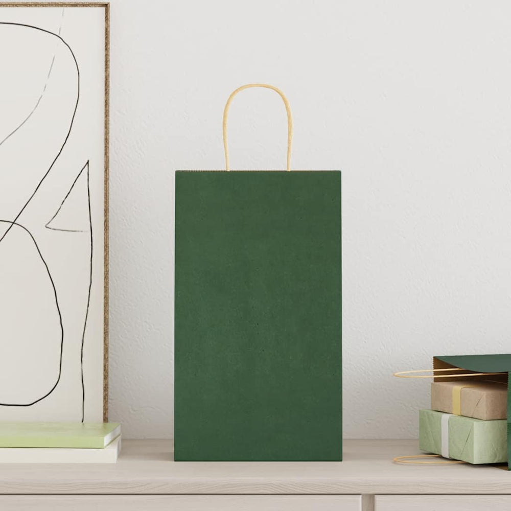 vidaXL Paper Carrier Bags 50 pcs. with Handles Green 21x11x36 cm