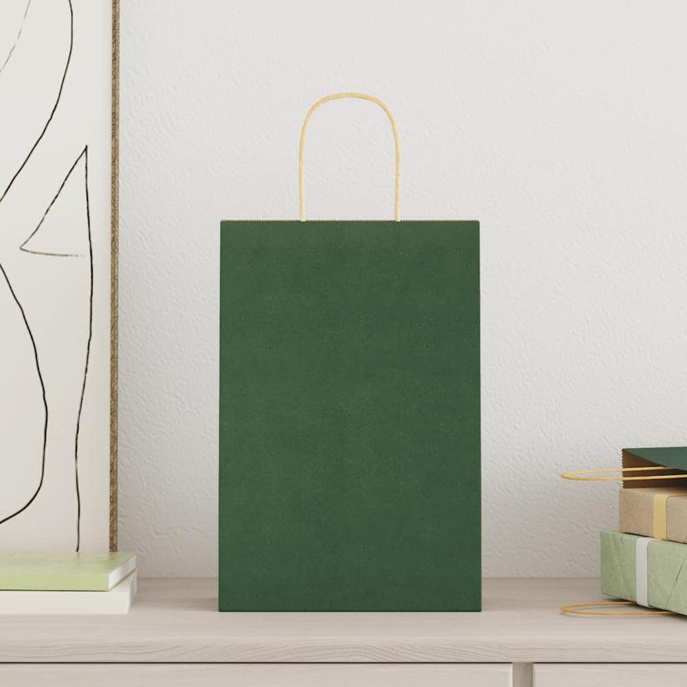 vidaXL Paper Carrier Bags 250 pcs. with Handles Green 21x11x31 cm