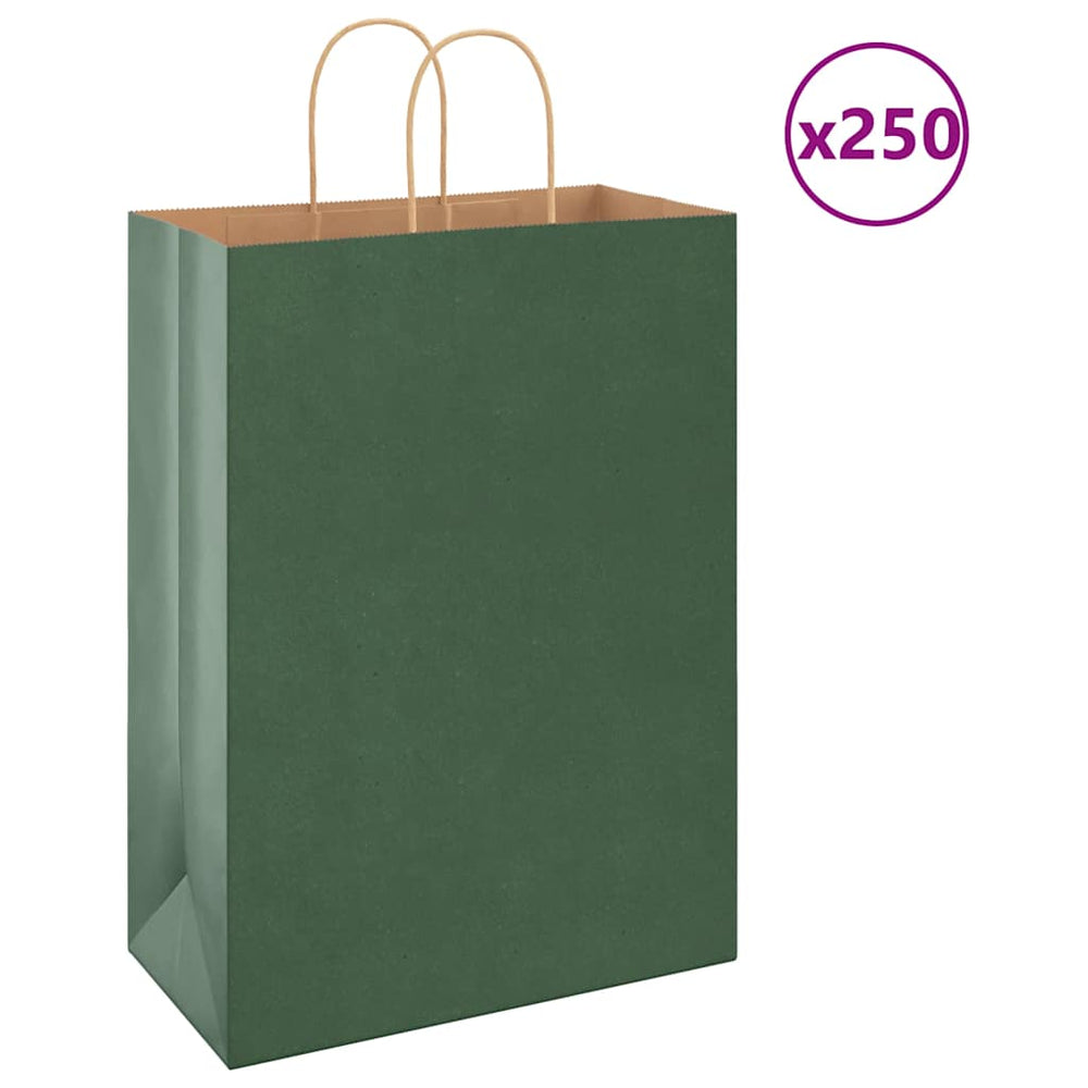 vidaXL Paper Carrier Bags 250 pcs. with Handles Green 32x17x44 cm