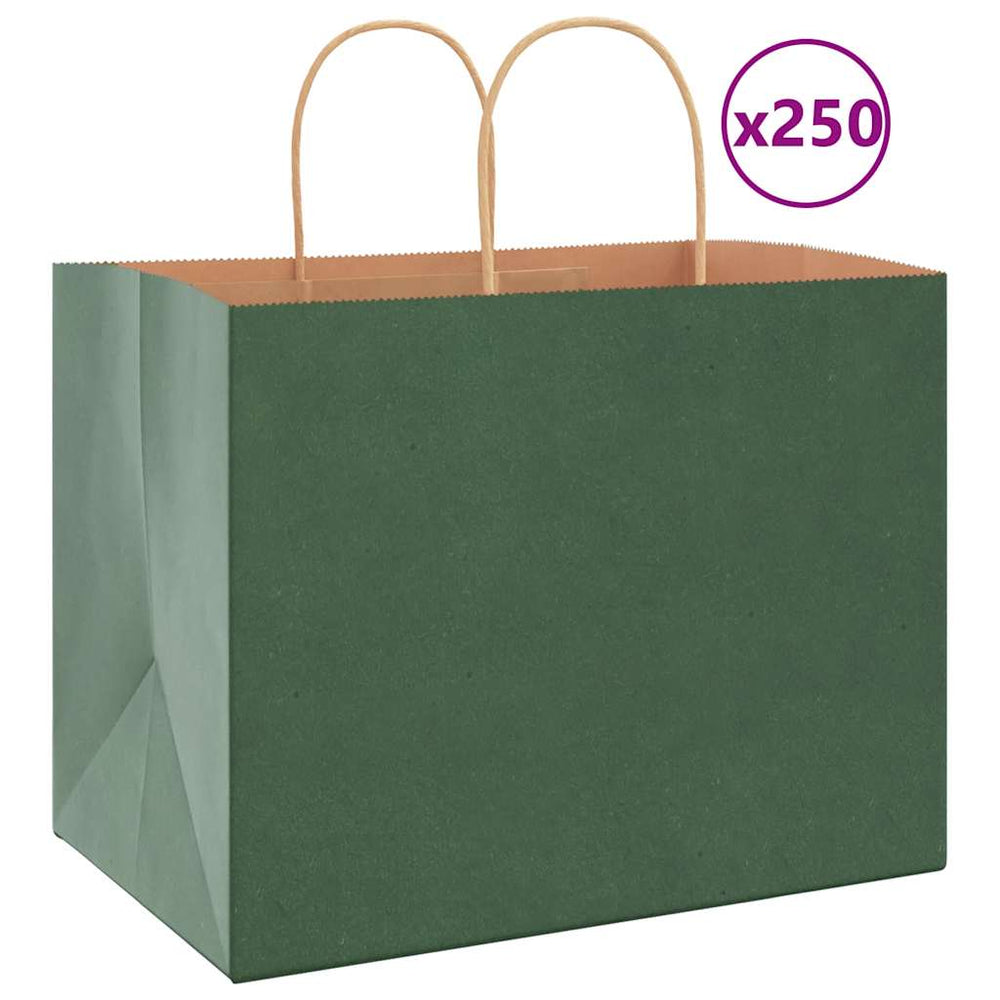 vidaXL Paper Carrier Bags 250 pcs. with Handles Green 32x22x24 cm