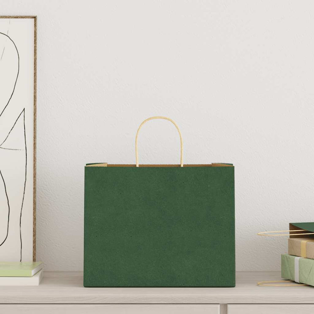 vidaXL Paper Carrier Bags 250 pcs. with Handles Green 32x22x24 cm