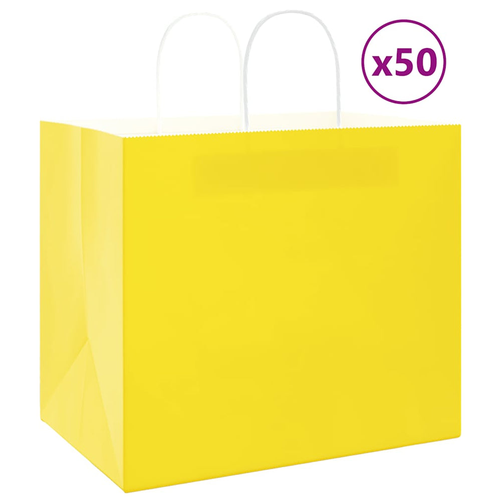 vidaXL Paper Carrier Bags 50 pcs. with Handles Yellow 32x22x28 cm