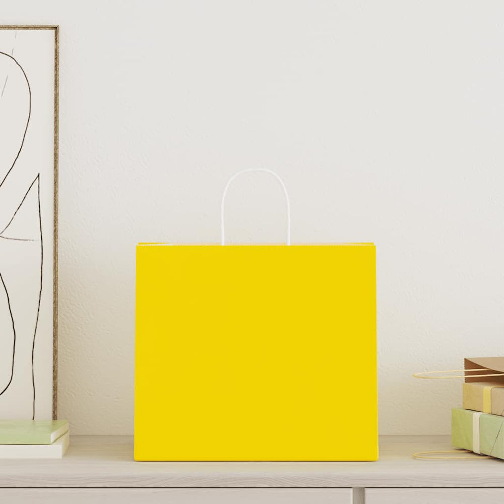 vidaXL Paper Carrier Bags 50 pcs. with Handles Yellow 32x22x28 cm