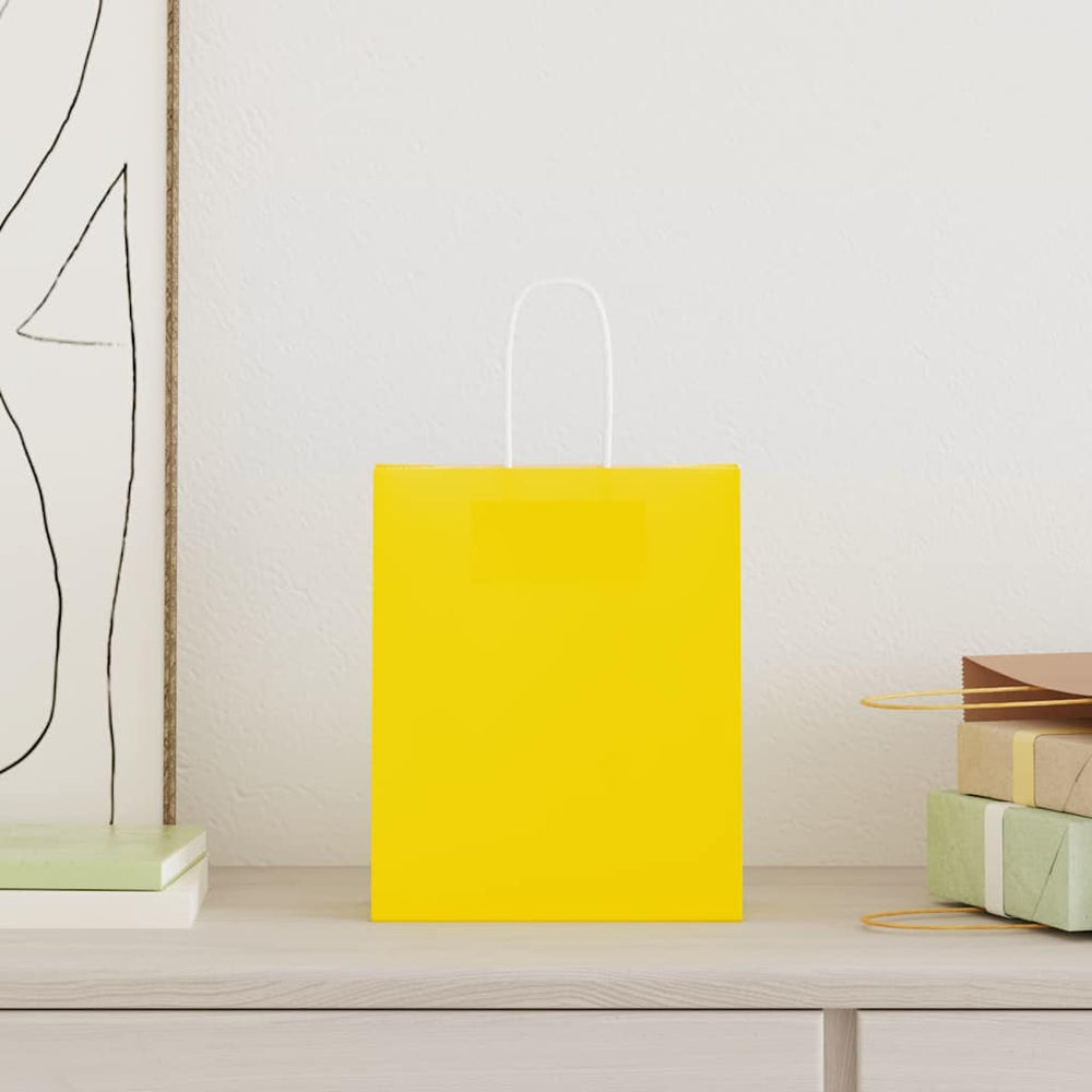vidaXL Paper Carrier Bags 250 pcs. with Handles Yellow 18x8x22 cm