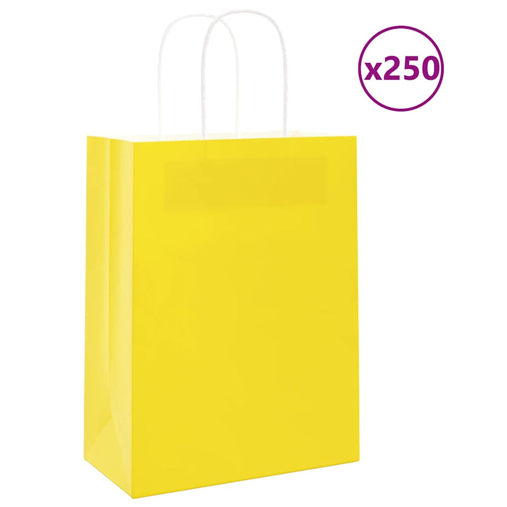 vidaXL Paper Carrier Bags 250 pcs. with Handles Yellow 21x11x28 cm