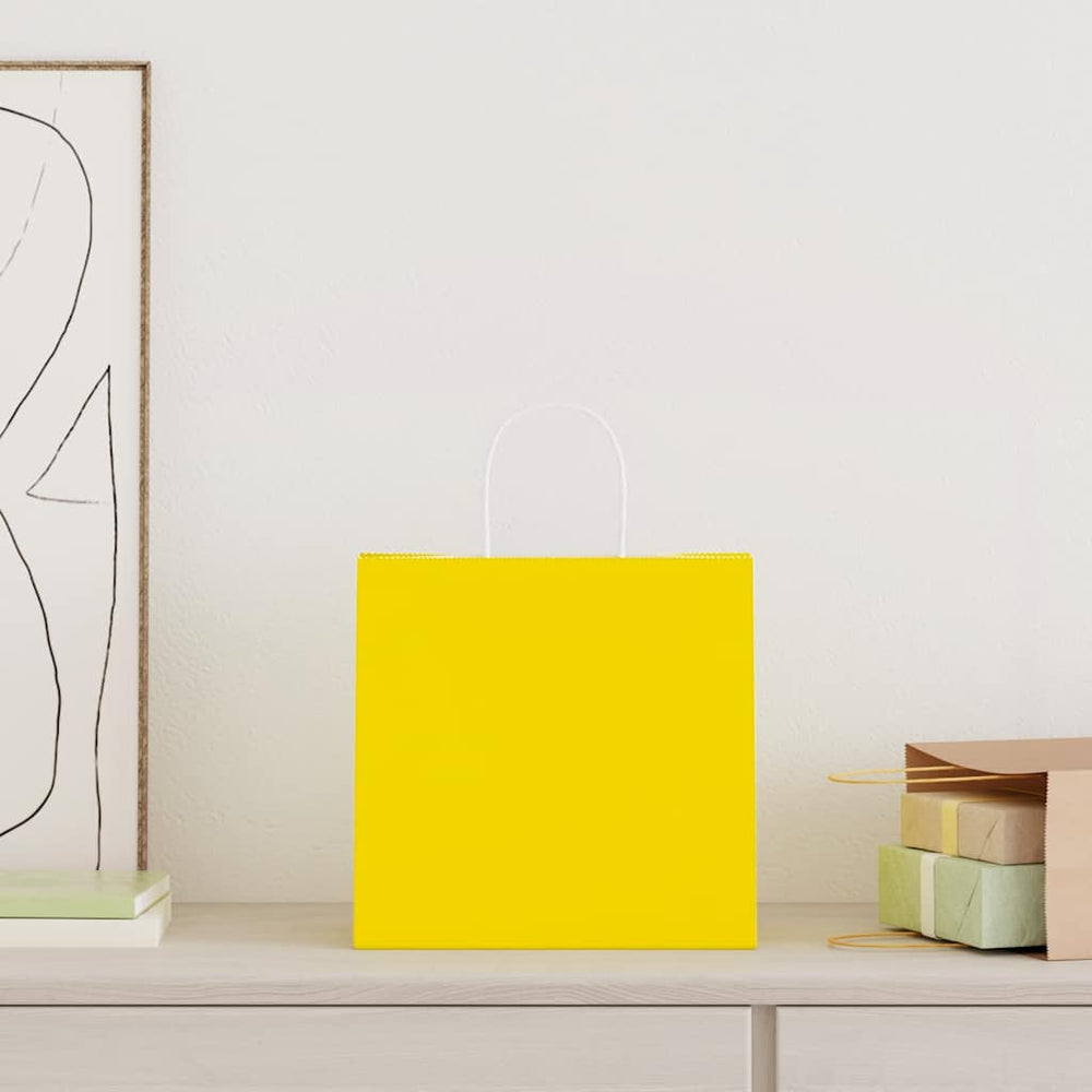 vidaXL Paper Carrier Bags 250 Pcs. with Handles Yellow 26x17x25 cm