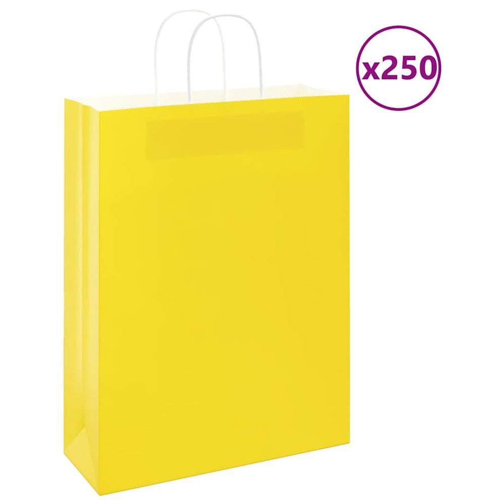 vidaXL Paper Carrier Bags 250 pcs. with Handles Yellow 32x12x42 cm