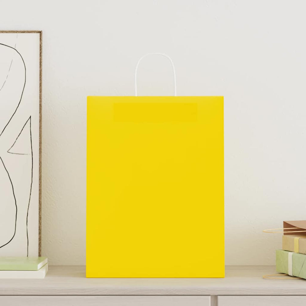 vidaXL Paper Carrier Bags 250 pcs. with Handles Yellow 32x12x42 cm