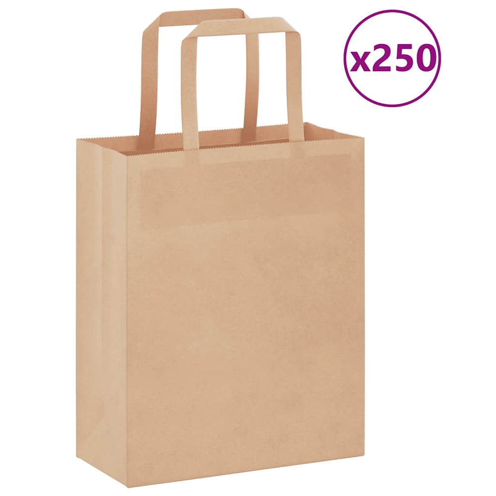 vidaXL Paper Carrier Bags 250 pcs. with Handles Brown 18x8x22 cm