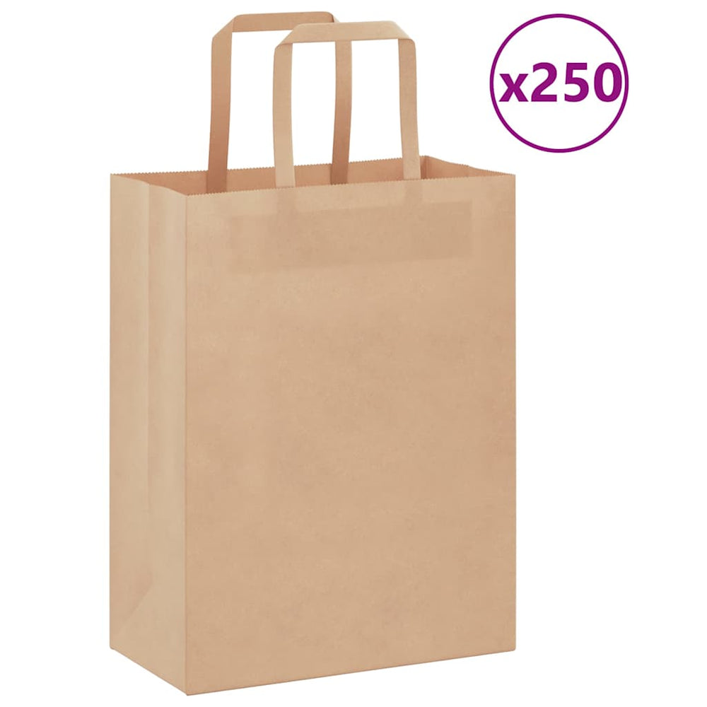 vidaXL Paper Carrier Bags 250 pcs. with Handles Brown 21x11x28 cm