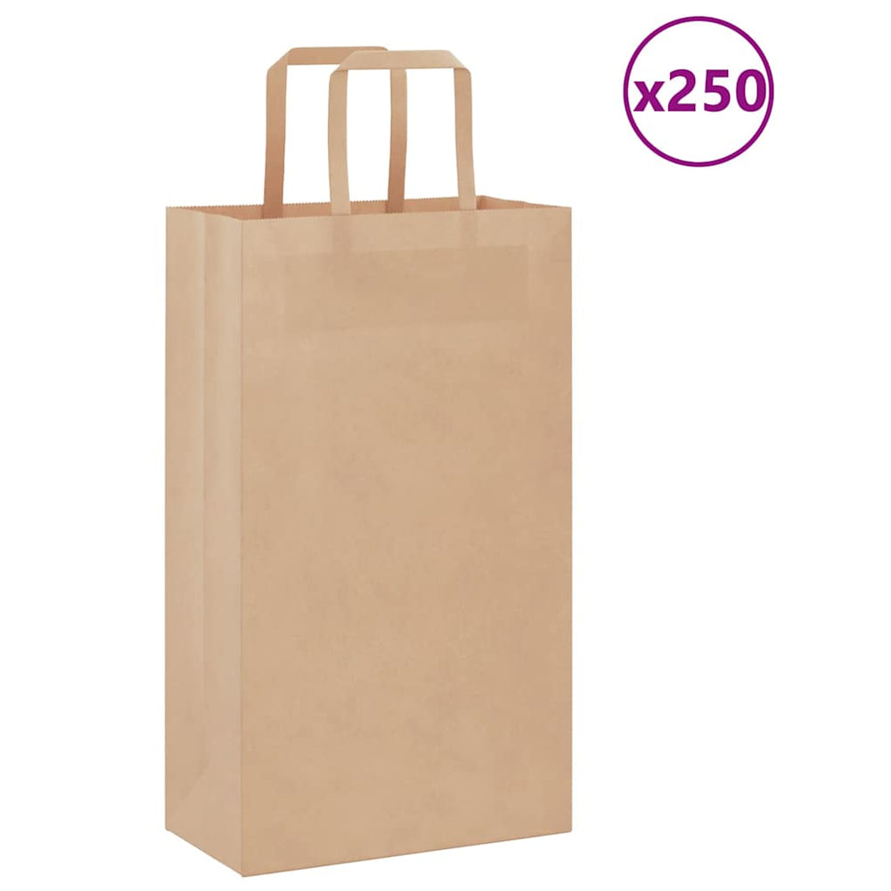 vidaXL Paper Carrier Bags 250 pcs. with Handles Brown 21x11x36 cm